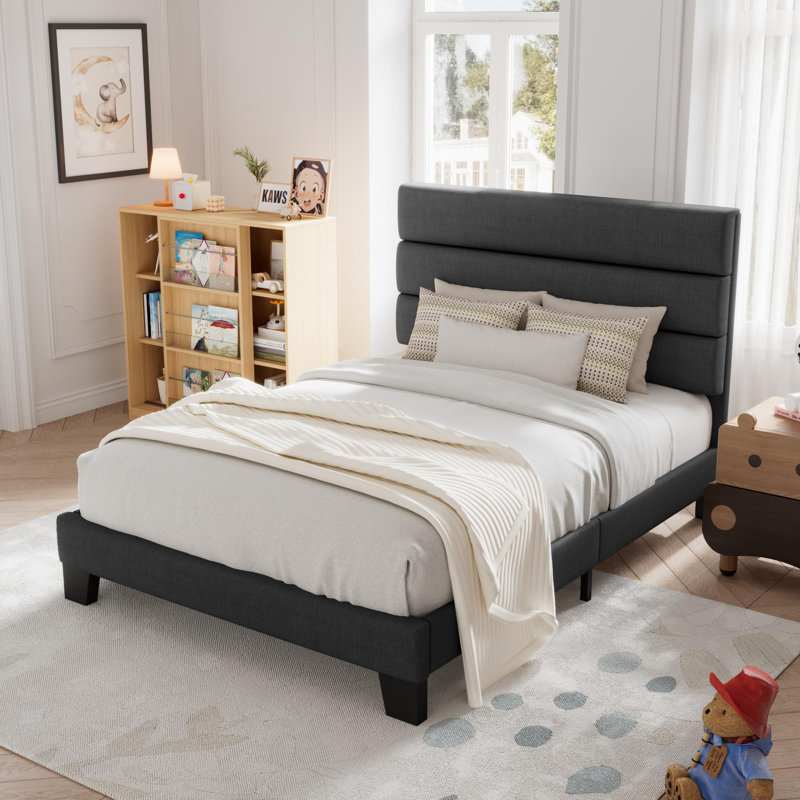 Platform Bed Frame with Headboard, Twin, Dark Gray