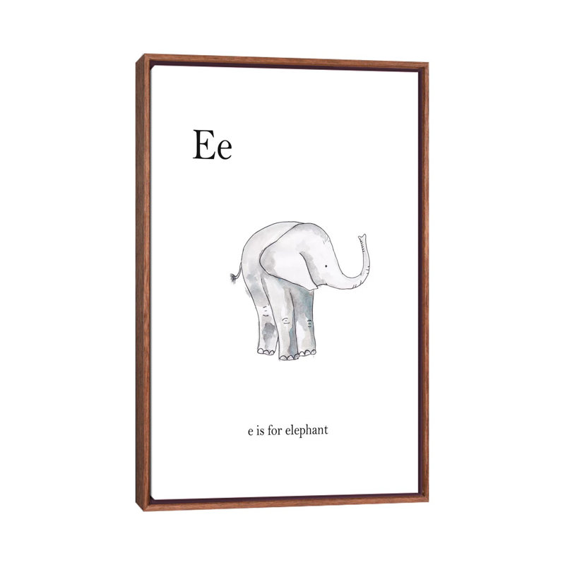 Décoration murale Ee Is For Elephant Kids, H 40 po x l 26 po x P 1,5 po, Toile classique avec cadre brun