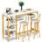 Bar Table Set For 2 With 4 Storage Shelves, 47" Modern Faux Marble Breakfast Table And 2 Upholstered  Counter Stools W/ Backrest And Footrest, 3-Piece Dining Set For 2, Space Saving Bar Height Table And Chairs For Kitchen,Dining Room, Living Room, Stud-1015085476-1015085498