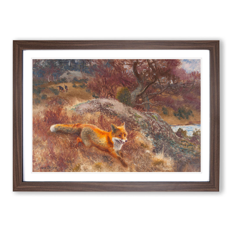 Fox and Hunting Dogs Vol.3 by Bruno Liljefors - Picture Frame Painting, 27cm H x 36cm W x 2cm D, Walnut Framed