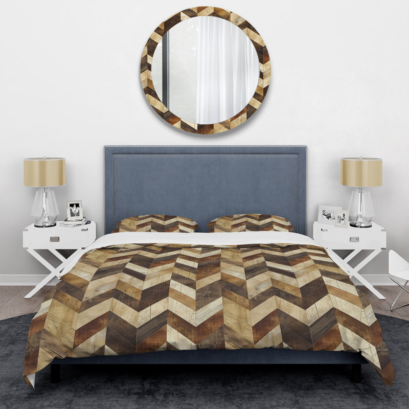 Ensemble de housse de couette moderne beige et brun à chevrons III, Housse de couette très grand et 2 très grandes t