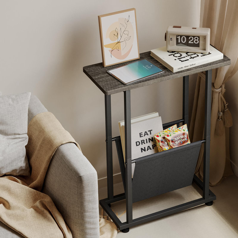 Bedside Table With Storage Shelf, Narrow Side Table, Slim Magazine Table For Small Space, Grey