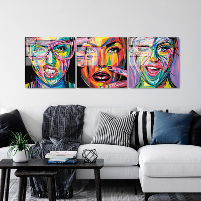 Élégant ensemble d'art mural en verre trempé (3 pièces), 19,7 po x 19,7 po chacun | 100% verre trempé, épaisseur: 0,16 pouce | Couleurs résistantes à la décoloration, impression durable sur la surface arrière | Parfait pour la décoration intérieure moderne