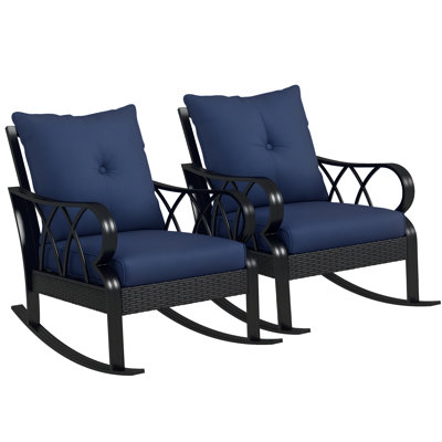 Ensemble de 2 fauteuils à bascule d'extérieur en résine tressée, avec coussins et structure en aluminium, idéal pour le jardin et la terrasse.