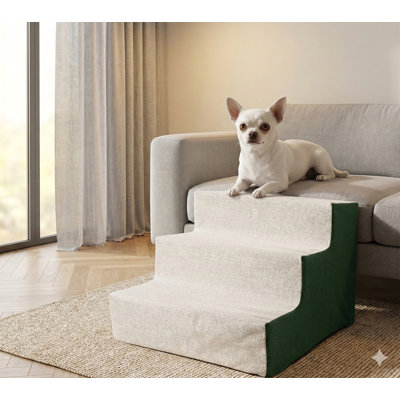 Pre-Assembled Three-Step Cat Stairs for Small Dogs, Includes Washable Cover, Suitable for Couch and Low Bed Access (Height: 12.2 Inches)