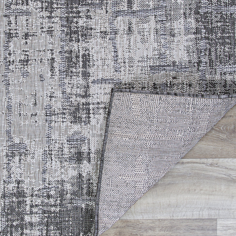 Lolley Abstract Anthracite Light Gray Indoor Outdoor Area Rug, Rectangle 2'2" x 4'3"