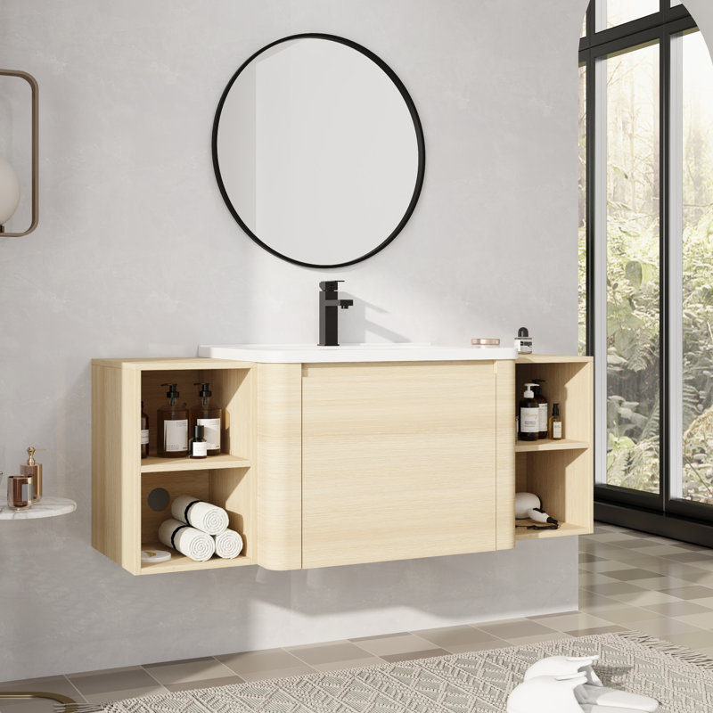 52" Wall Mounted Single Bathroom Vanity with Ceramic Top, 52"