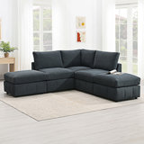 Modern Sofa Sectional Sofa,5-Seat Armless Couch Set With Convertible Ottomans, Accent Sofa