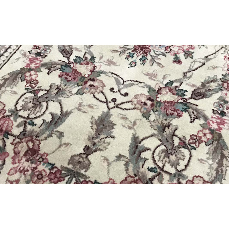 Chemin de table crème et vert clair noué à la main de haute qualité, Tapis de couloir 2 pi 6 po x 12 pi