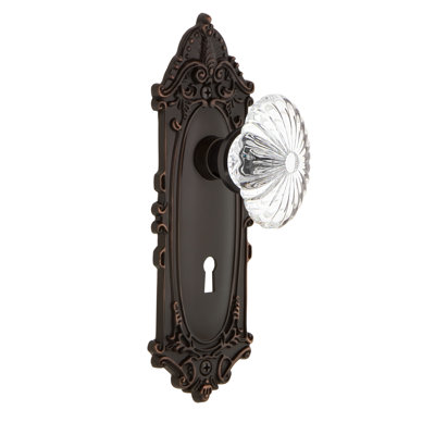 Victorian Plate with Decorative Keyhole and Oval Fluted Crystal Door Knob