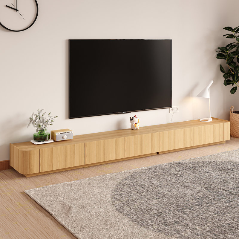 Ayrah Mid Century Modern TV Stands, Drawers, Solid Wood Media Console, 11.4" H x 114.2" L x 15.7" W, Natural