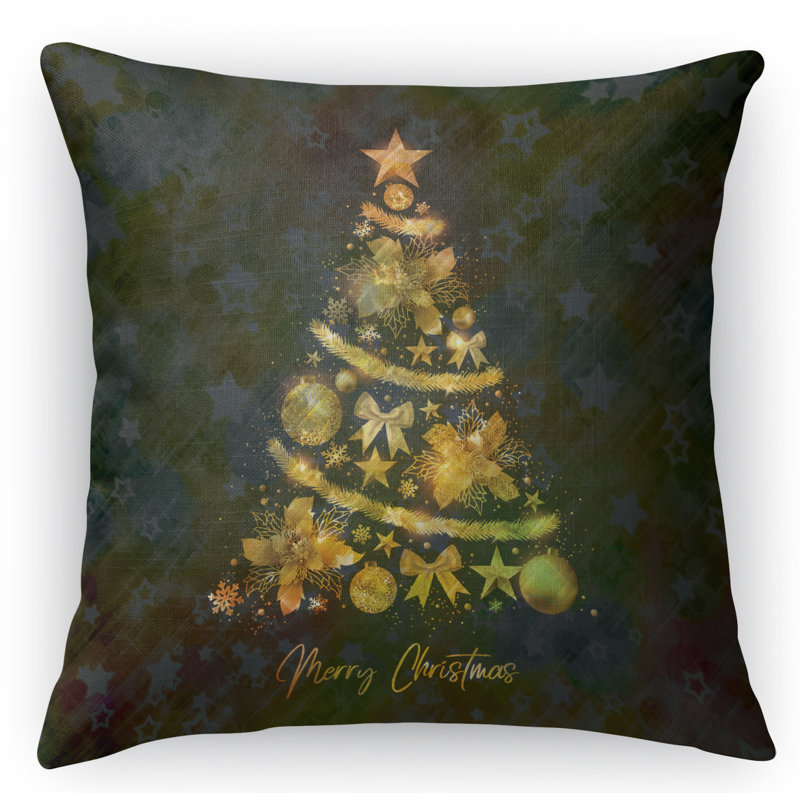 Coussin décoratif intérieur / extérieur Christmas Gold Tree, 26 po x 26 po