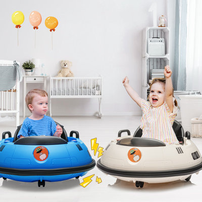360° Spin Electric Bumper Car for Kids, 12V Ride-On Toy – Dual Joysticks, Remote Control, LED Lights, Safety Belt, 3 Speeds – Indoor/Outdoor, Blue + Black Seat