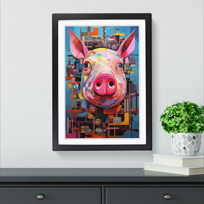 XYZ-FRM-V1223-5132 Pig Constructivism - Single Picture Frame Print on Wood
