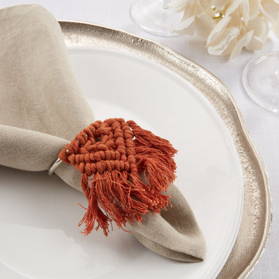 Rustic Handmade Cotton Braided Tassel Napkin Rings, Set Of 4