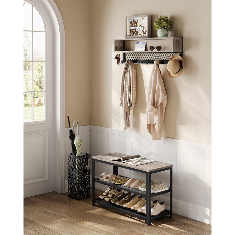 Aalke Hall Tree 73cm Wide with Bench and Shoe Storage, Grey/Black
