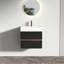 Meuble-lavabo de salle de bain, lavabo à quartz mural de 24 po, lavabo à quartz d'ingénierie, tiroirs doubles, conception de style Mid-Century, planches de classe E1, laque E0, poignée cachée pour les personnes âgées avec panneaux noirs, fermeture à 50000-131262041-131262044