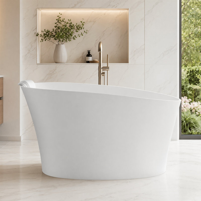 Baignoire de trempage autoportante ergonomique à surface solide, résine de pierre, trempage profond, appui-tête et soutien lombaire