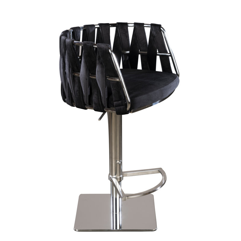 Piedmonte Swivel Adjustable Height Bar Stool – Modern Weaved Back Design with Adjustable Seat, Silver, Black