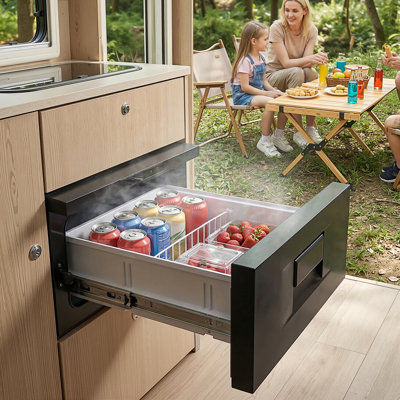 33QT Drawer 12V Car Fridge Freezer, APP Control Portable Refrigerator, -4℉~68℉Compressor Cooler, 12/24V DC, 30° Anti-Shake, 45dB Low Noise, Space-Saving Fridge for RV, Truck, SUV, Camping Travel