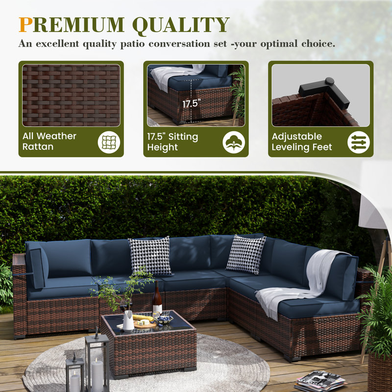 Keyala 7-Piece Rattan Sectional Set with Cushions