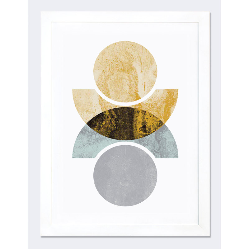 « cercles réfléchi jaune », affiche rétro, H 24 po x l 16 po x P 1 po, Papier encadré blanc