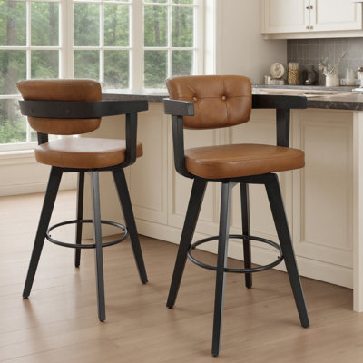 29.9" Modern Swivel Upholstered Bar Stool With Solid Wood Frame  (Set Of 2)