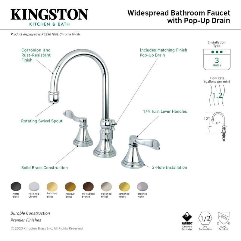 Robinet pour salle de bain espacé avec ensemble de drain nufrench, Nickel brossé