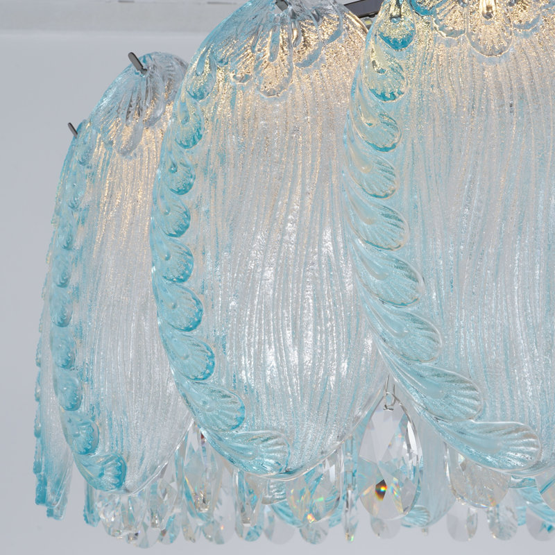 Lustre en cristal bleu en verre, lustre en métal chromé pour le salon