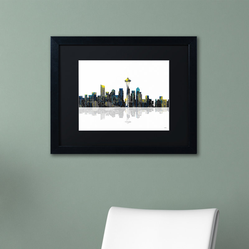 «Seattle Washington Skyline», impression sur toile encadrée, H 16 po x l 20 po x P 0,5 po, Noir, Noir