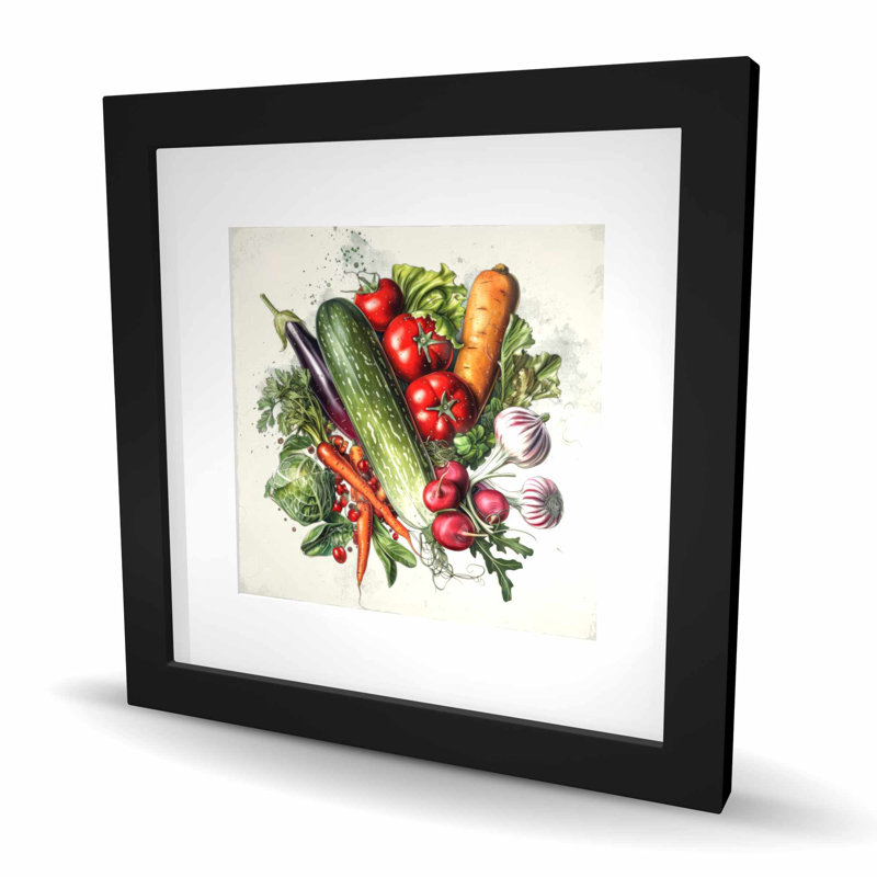 Reproduction matelassée encadrée Veggies | Art, H 16 po x l 16 po, Noir