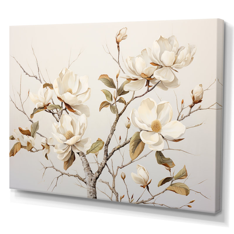 Minimalisme, fleurs de magnolia blanches sur toile, Toile tendue, H 30 po x l 40 po x P 1,5 po