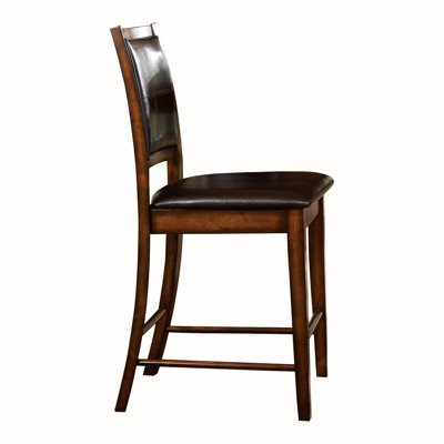 De 2 chaises à hauteur de comptoir transitionnelles, finition ambre, revêtement en similicuir brun foncé, 2 meubles de salle à manger en bois, structure en bois et sièges de style moderne et traditionnel