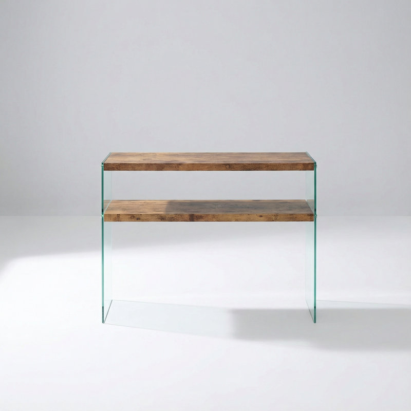 Console moderne en verre trempé avec finition noyer