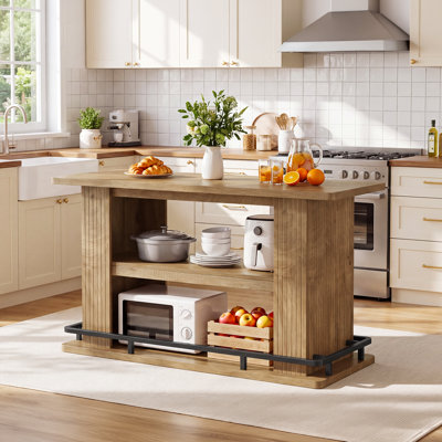 Îlot de cuisine de 160 cm avec 3 tablettes et repose-pieds en métal