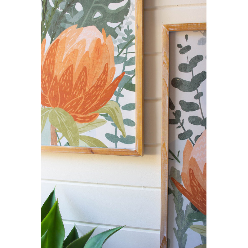  Art mural, protea encadré sous verre 27,5 "H - décoration murale botanique tropicale, ensemble de deux