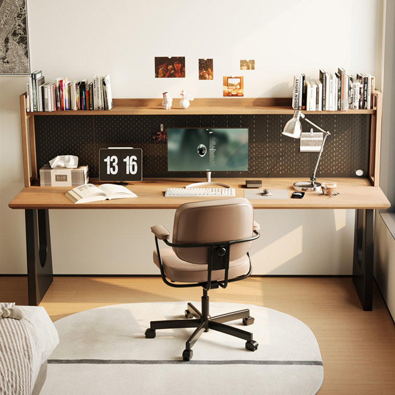 Nut-brown + Black Rectangular Solid Wood + Iron desk, 57.09" H x 62.99" W x 23.62" D