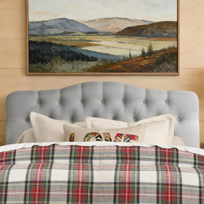 Tufted Upholstered Headboard, Solid Wood Head Board with Wood Legs, Adjustable Height Bed headboard from 34” to 43” Fabric Headboard in Modern Button by Lark Manor