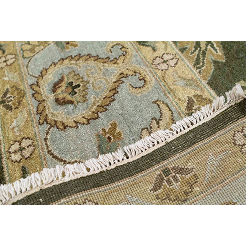 Tapis vert et crème noué à la main de haute qualité