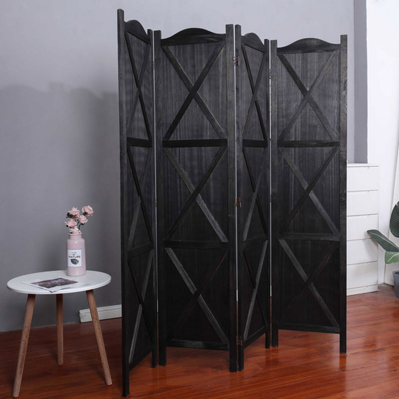 Paravent en bois à 4 panneaux Country Style, Black