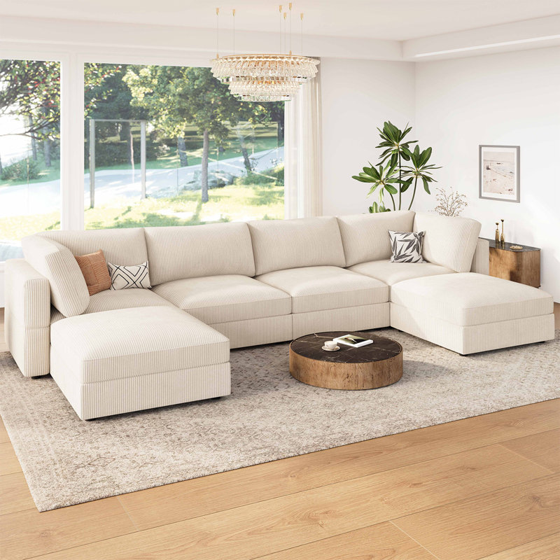  Canapé modulaire en velours côtelé Bouley, Velours côtelé beige