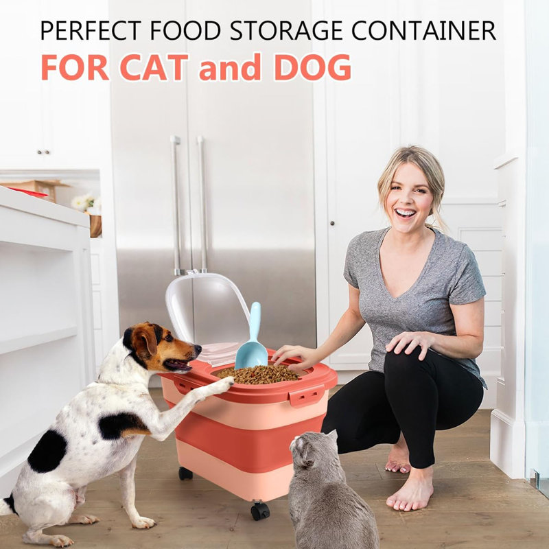 Contenant pour aliments pour chiens, contenant pliable pour aliments pour chiens avec couvercles, seau à bacs à roulettes, support de garde-manger scellable en plastique