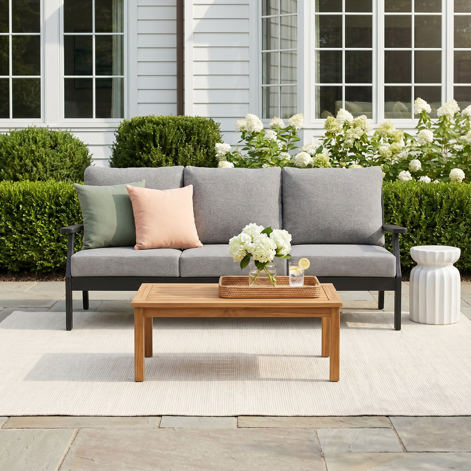 POLYWOOD® Braxton 74" Patio Sofa, Natural Linen, Slate Grey