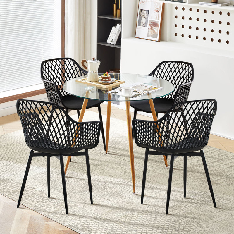 Ensemble de table de salle à manger élégant 5 pièces, table de salle à manger en verre et 4 chaises en plastique (chêne et noir)