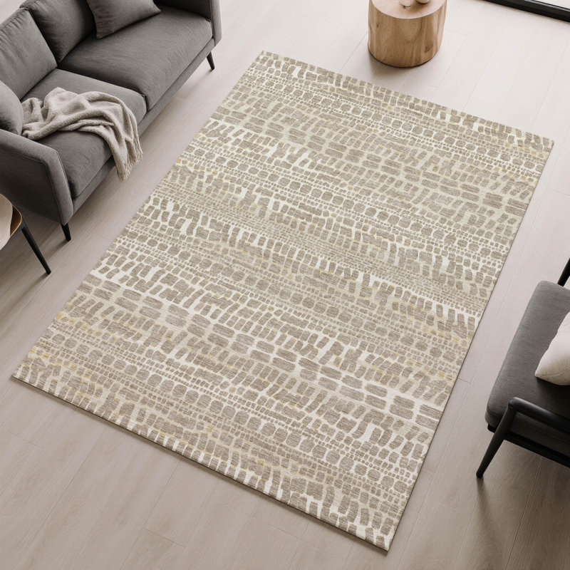 Tapis abstrait lavable à la machine Premium, Kaki, 3 pi x 5 pi