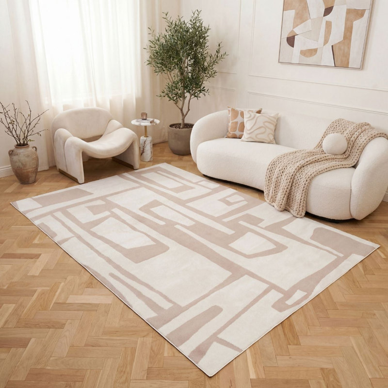 Loft Modern Abstract Living Room Area Rug and Runner Soft Pile, Rectangle 160 x 230 cm, Beige/Ivory