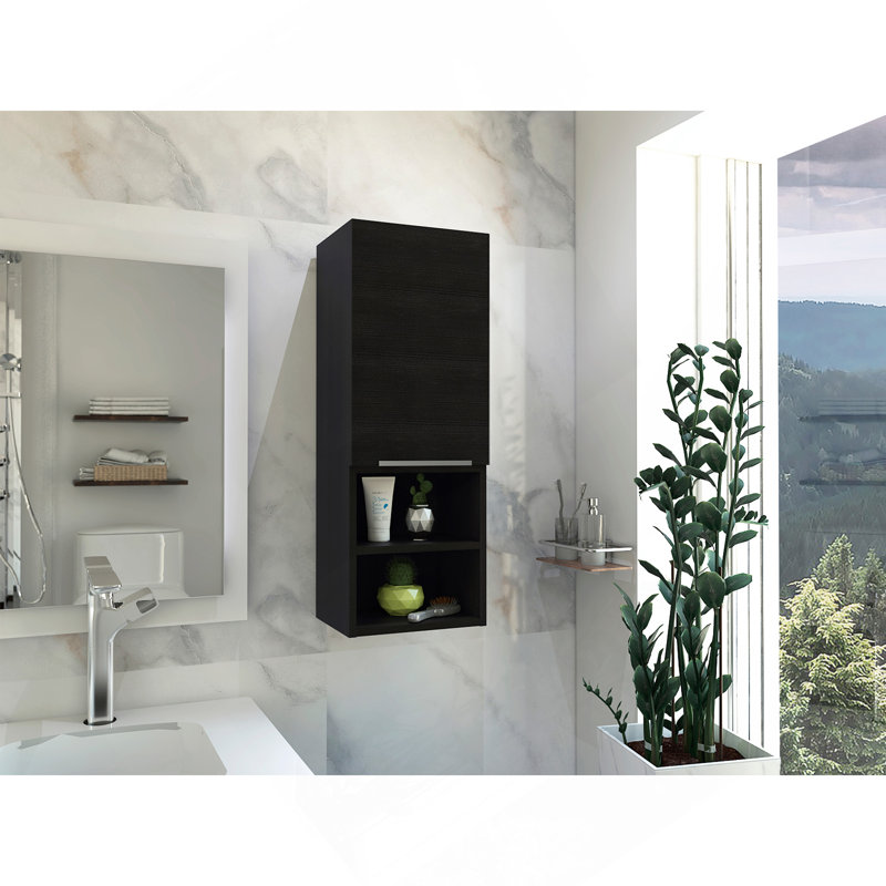 Bathroom Cabinet, Two Interior  Shelves, Two External Shelves, Single Door Cabinet -Black, Black