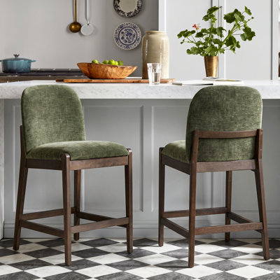 Nolan 26.75" Mid-Century Modern Upholstered Counter Stool with Full Backrest for Kitchen Island & Home Bar