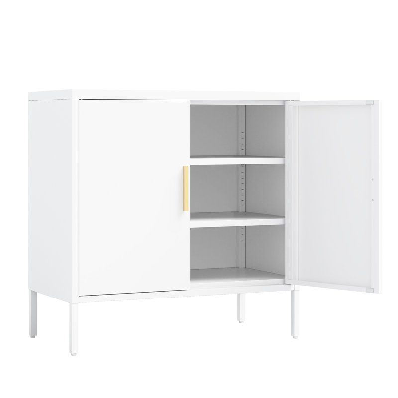Steel File Cabinet In White Color, 2 Adjustable Shelves For Home And Office Use, Lockable, High - Grade Lock, Strength, 30.69 Height, 15.48 Width, Depth, Wall Mountable, Easy Assembly With Visual