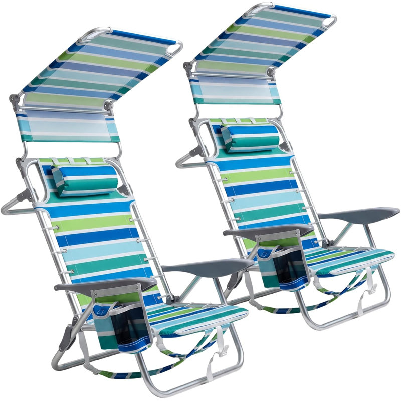 2 chaises de plage portatives avec abat-jour, 4 positions, 2